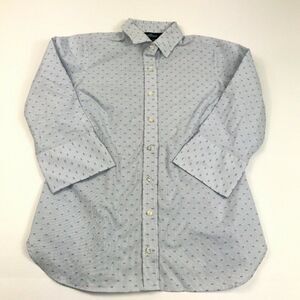 Lands End Womens Button Up Shirt 3/4 Sleeve Striped Oxford Stretch Top Size 4